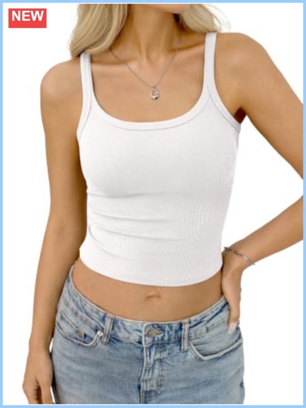 Ribbed Crop Tank Top Spaghetti Strap Scoop Neck Camisole